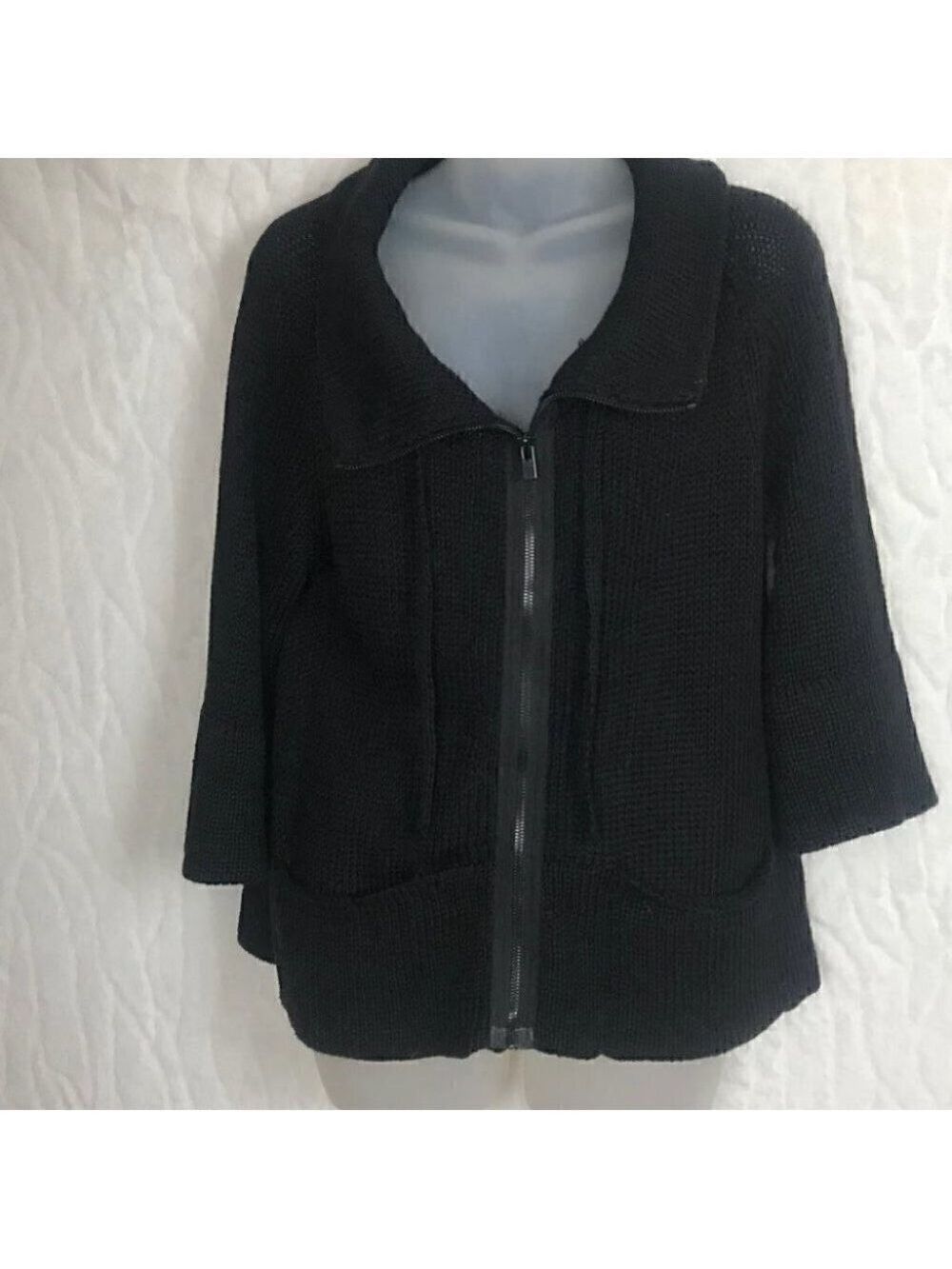 THEORY Black Knitted Zip Up Sweater Size  M